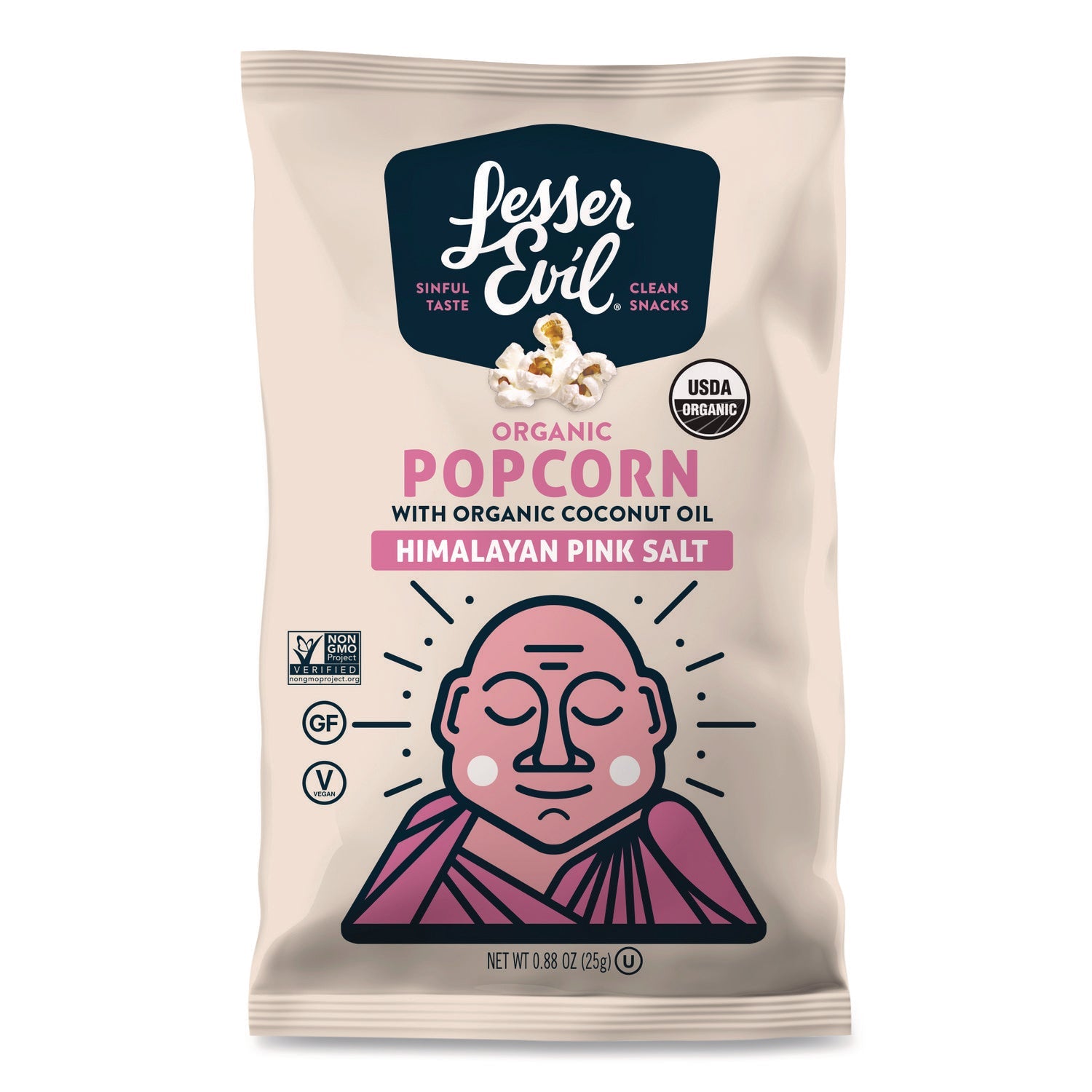 LesserEvil® Snack Organic Himalayan Pink Salt Popcorn, 0.88 oz Bag, 18/Carton