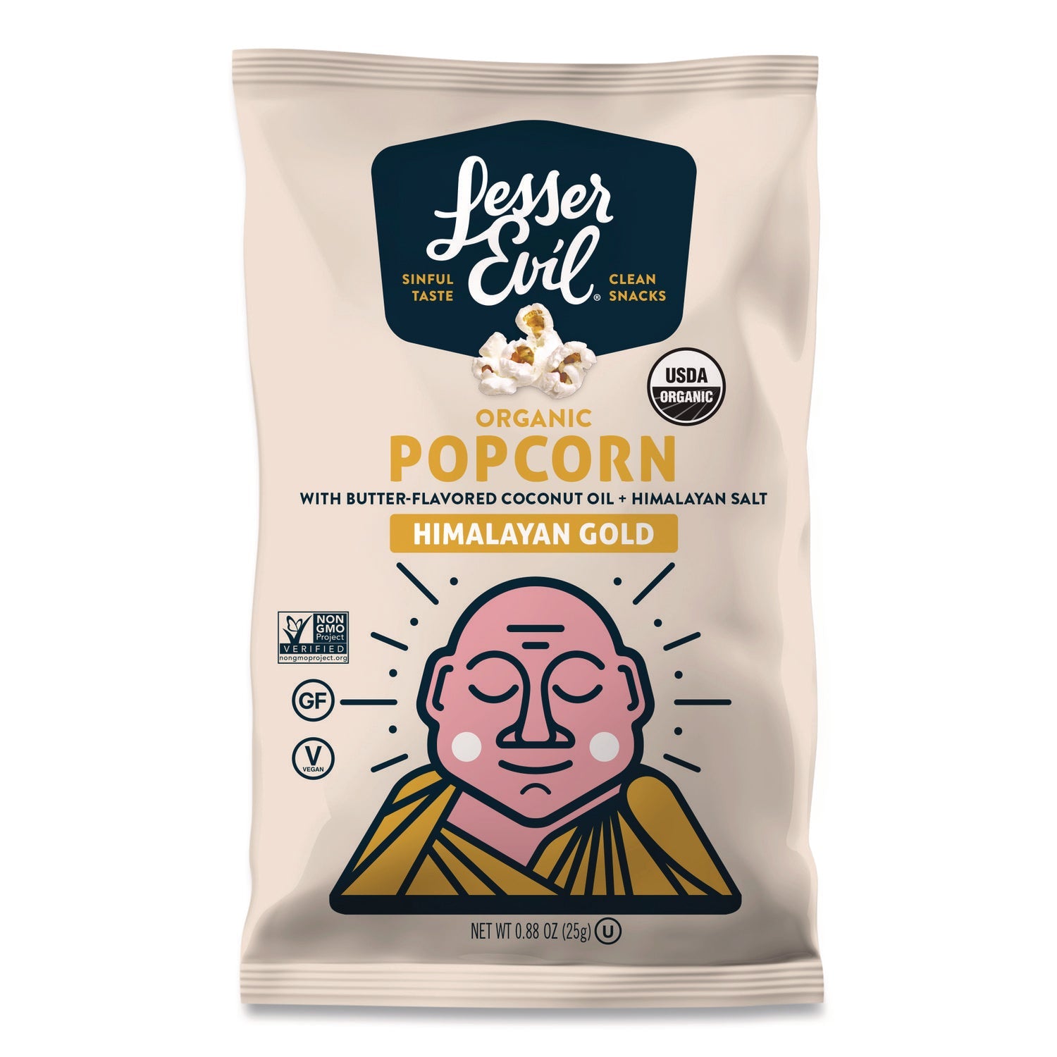 LesserEvil® Snack Organic Himalayan Gold Popcorn, 0.88 oz Bag, 18/Carton