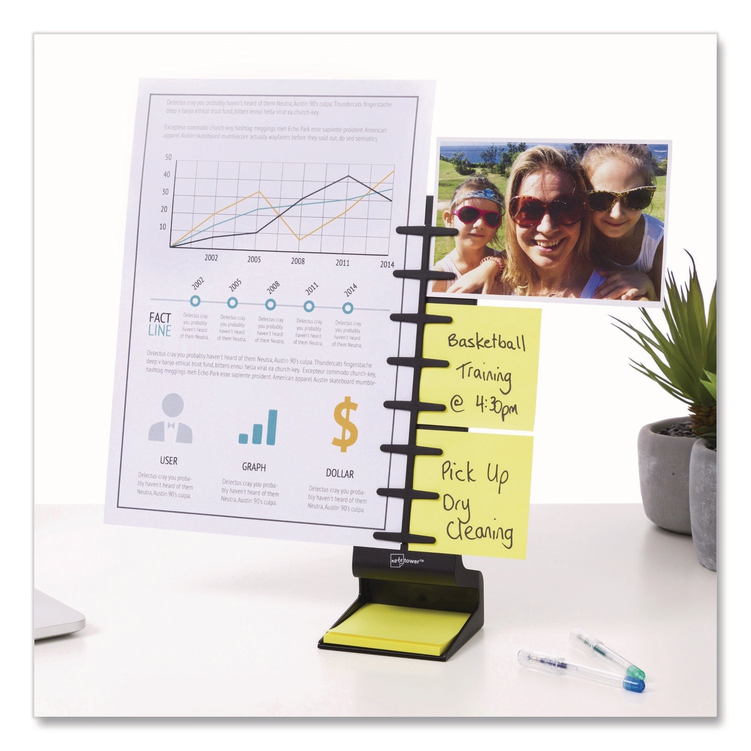 NoteTower Desktop Pro Plastic Document Stand Bar, 2 Sheet Capacity, Plastic, Black