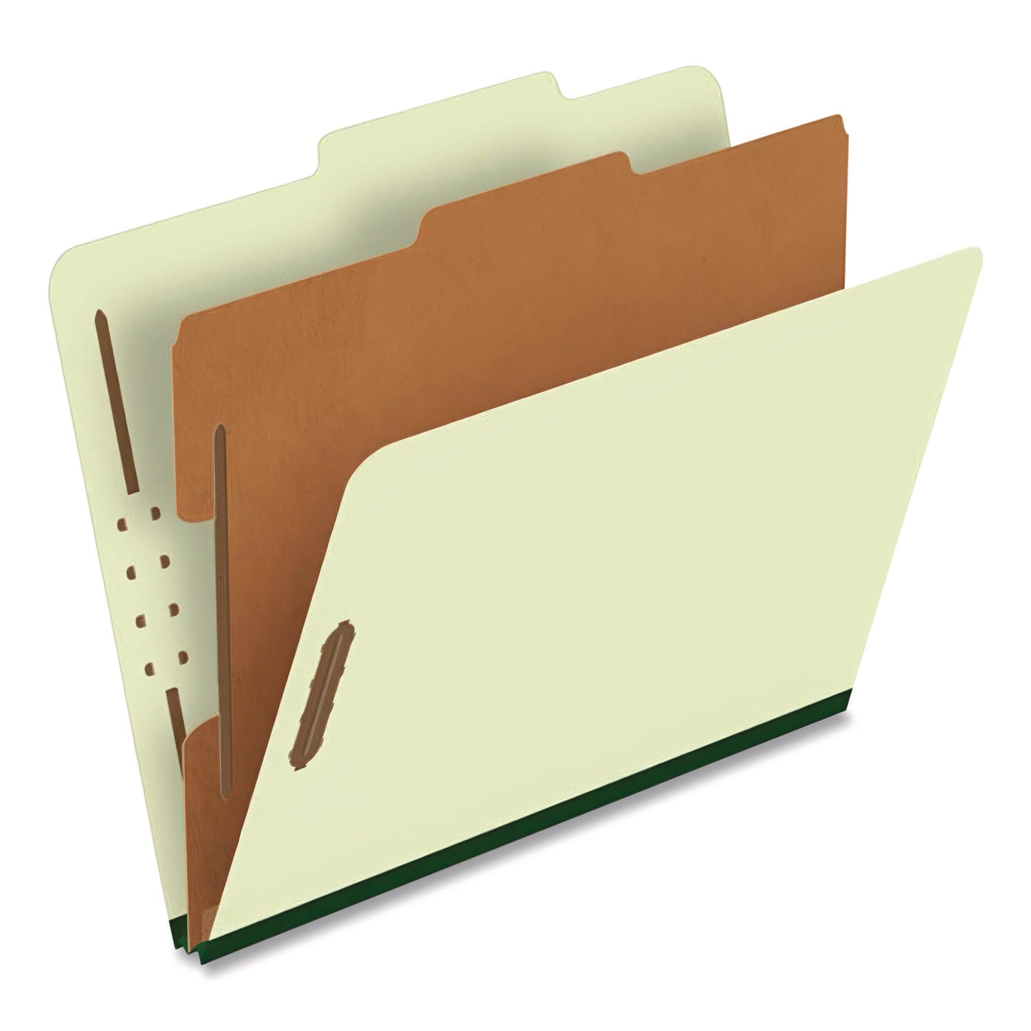 Pendaflex® Reinforced Pressboard Classification Folders, 1.75" Expansion, 1 Divider, 4 Fasteners, Letter Size, Green Exterior, 10/Box