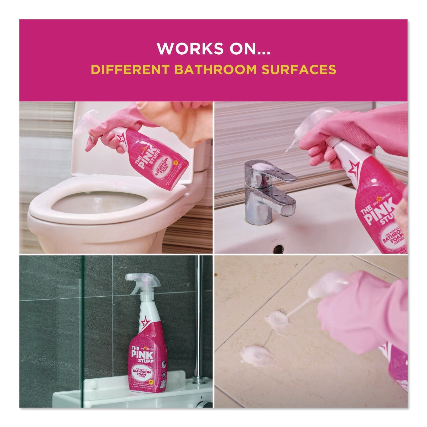 The Pink Stuff The Miracle Bathroom Foam Cleaner, Fruity Scent, 25.4 oz Trigger Spray Bottle