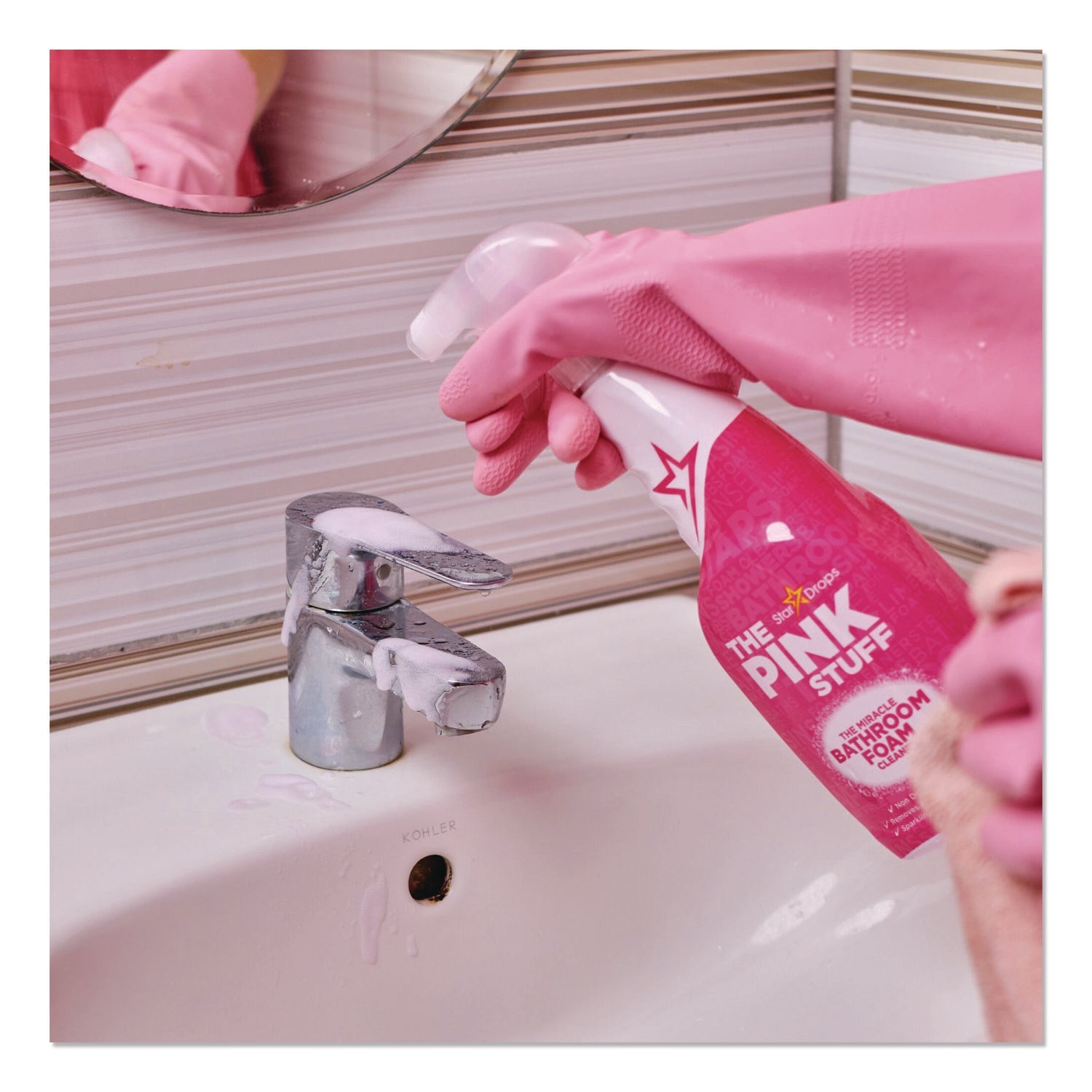 The Pink Stuff The Miracle Bathroom Foam Cleaner, Fruity Scent, 25.4 oz Trigger Spray Bottle