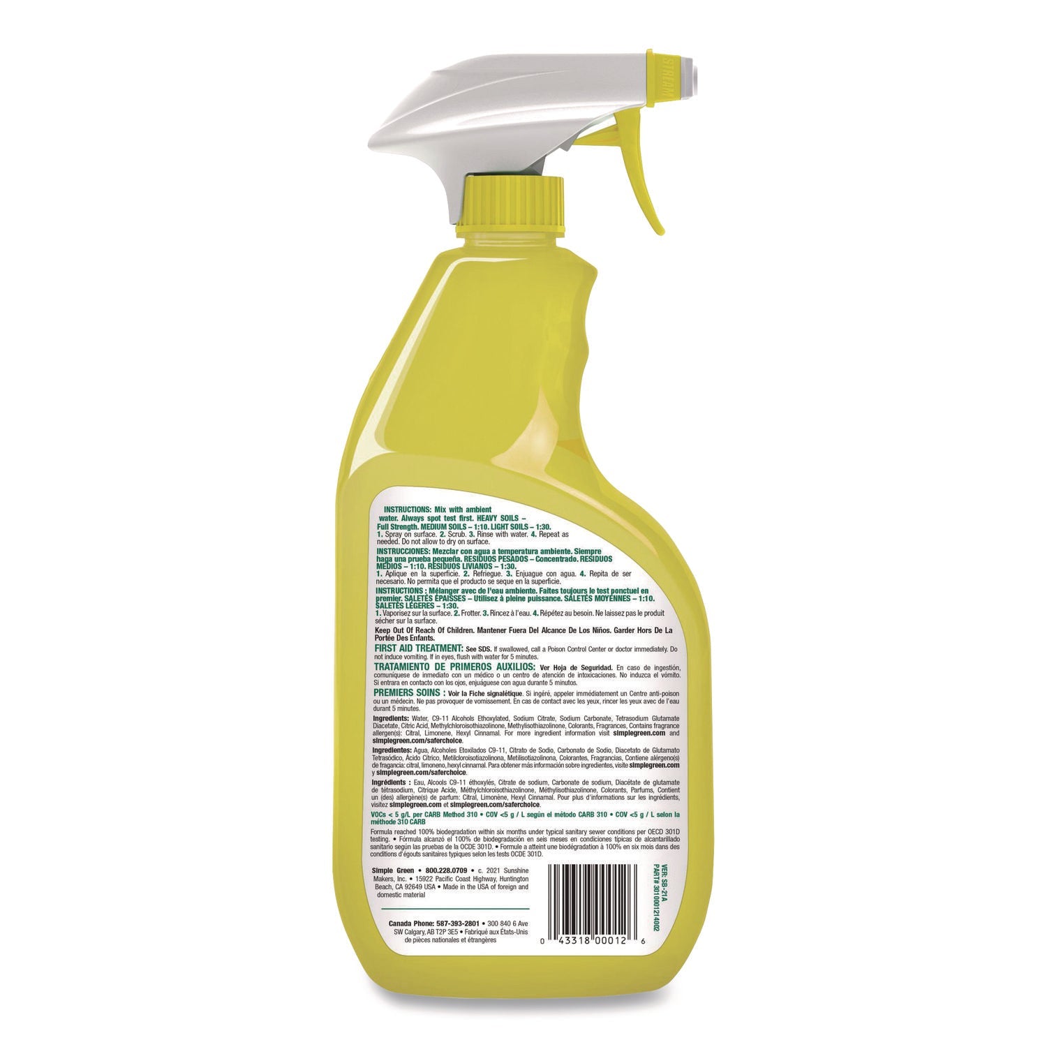Simple Green® Industrial Cleaner and Degreaser, Concentrated, Lemon, 24 oz Spray Bottle