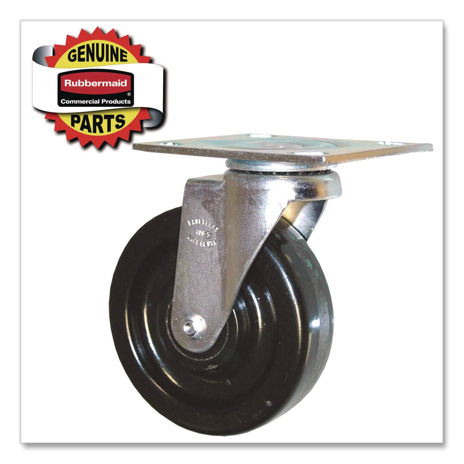 Rubbermaid® Commercial 5-Inch Swivel Plate Caster, 4.5" x 3.75" Plate Stem, Black
