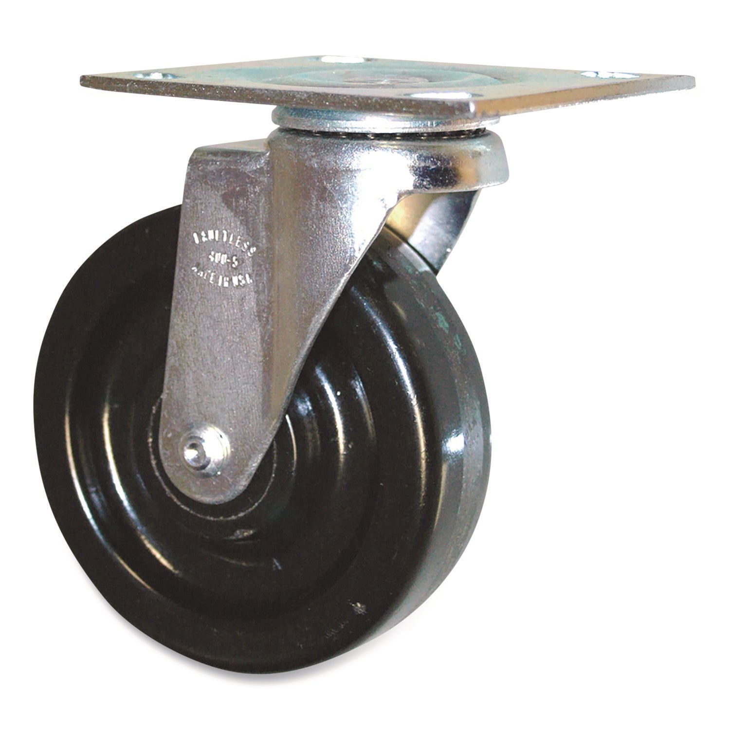 Rubbermaid® Commercial 5-Inch Swivel Plate Caster, 4.5" x 3.75" Plate Stem, Black