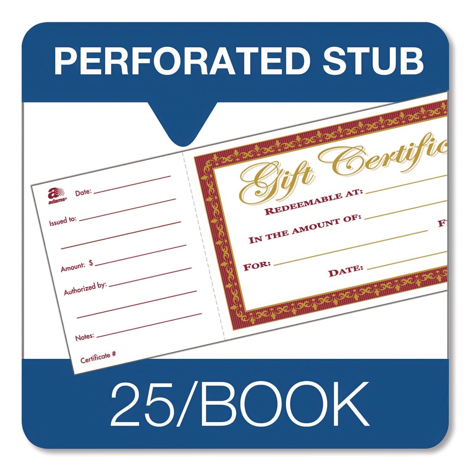TOPS™ Gift Certificate with Stub Book, 7.81 x 3.25, Cream, 25 Certificates