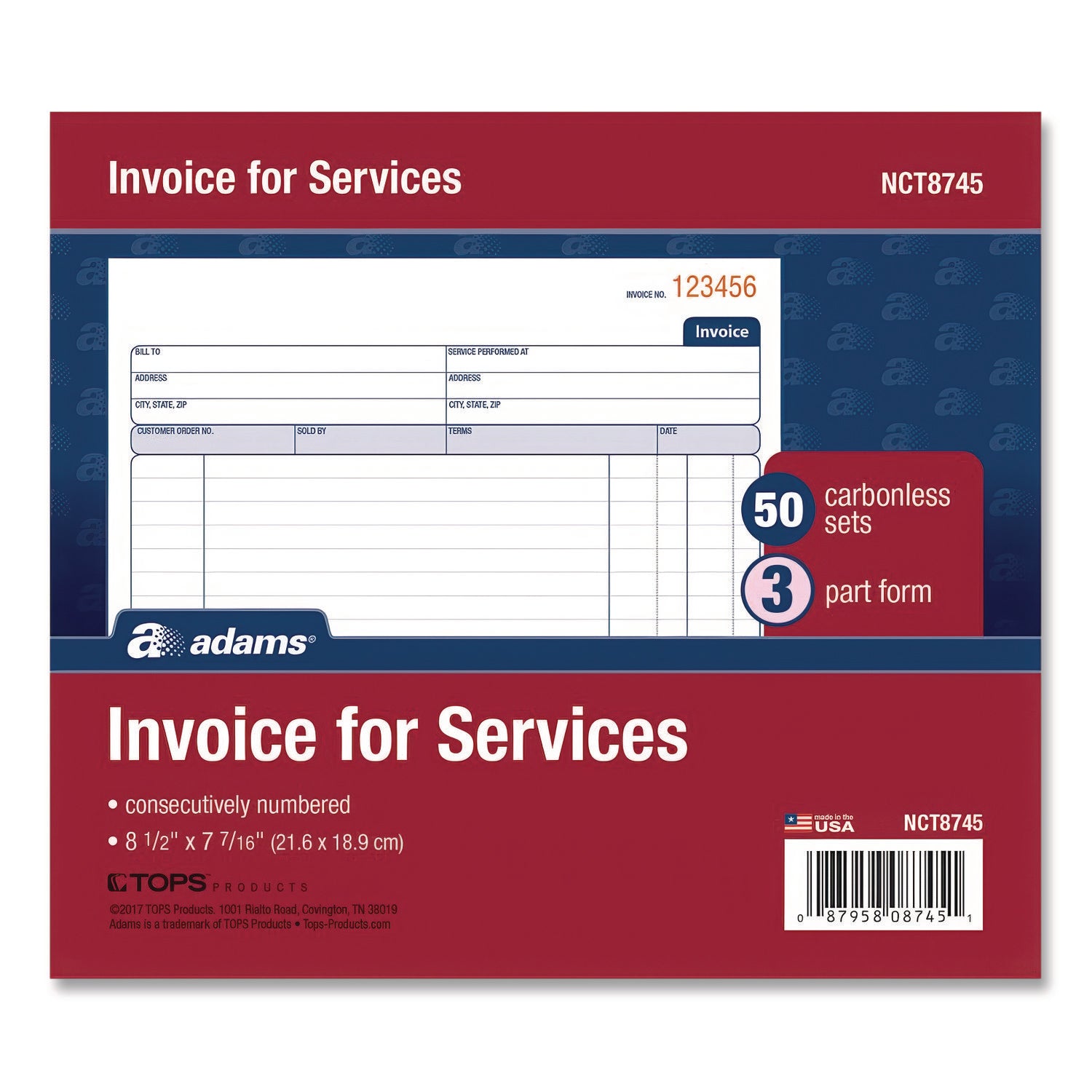 Adams® Multipart Service Invoice Pad, Three-Part Carbonless, 8.5 x 6.94, 50 Forms Total