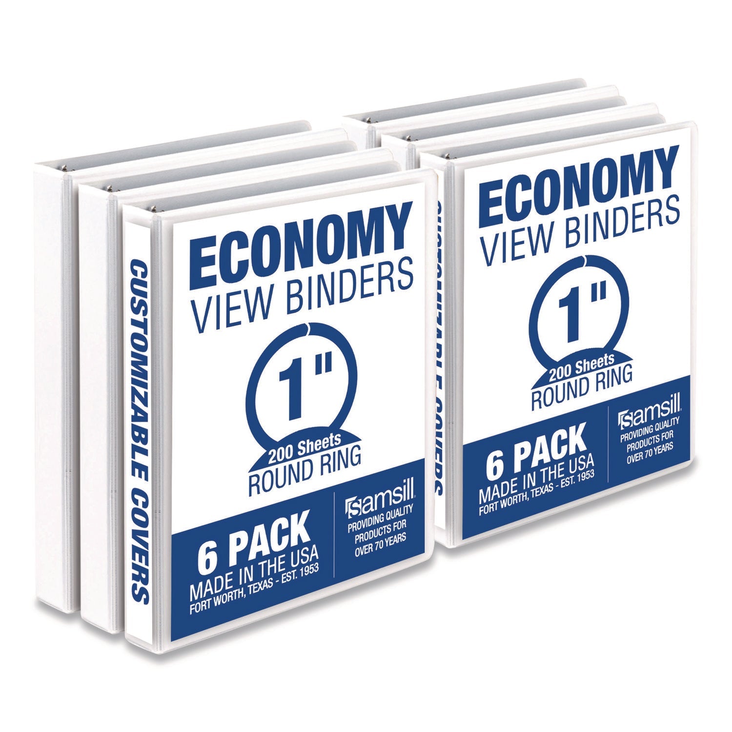 Samsill® Economy Round Ring View Binders, 3 Rings, 1" Capacity, 11.5 x 8.5, White, 6/Carton