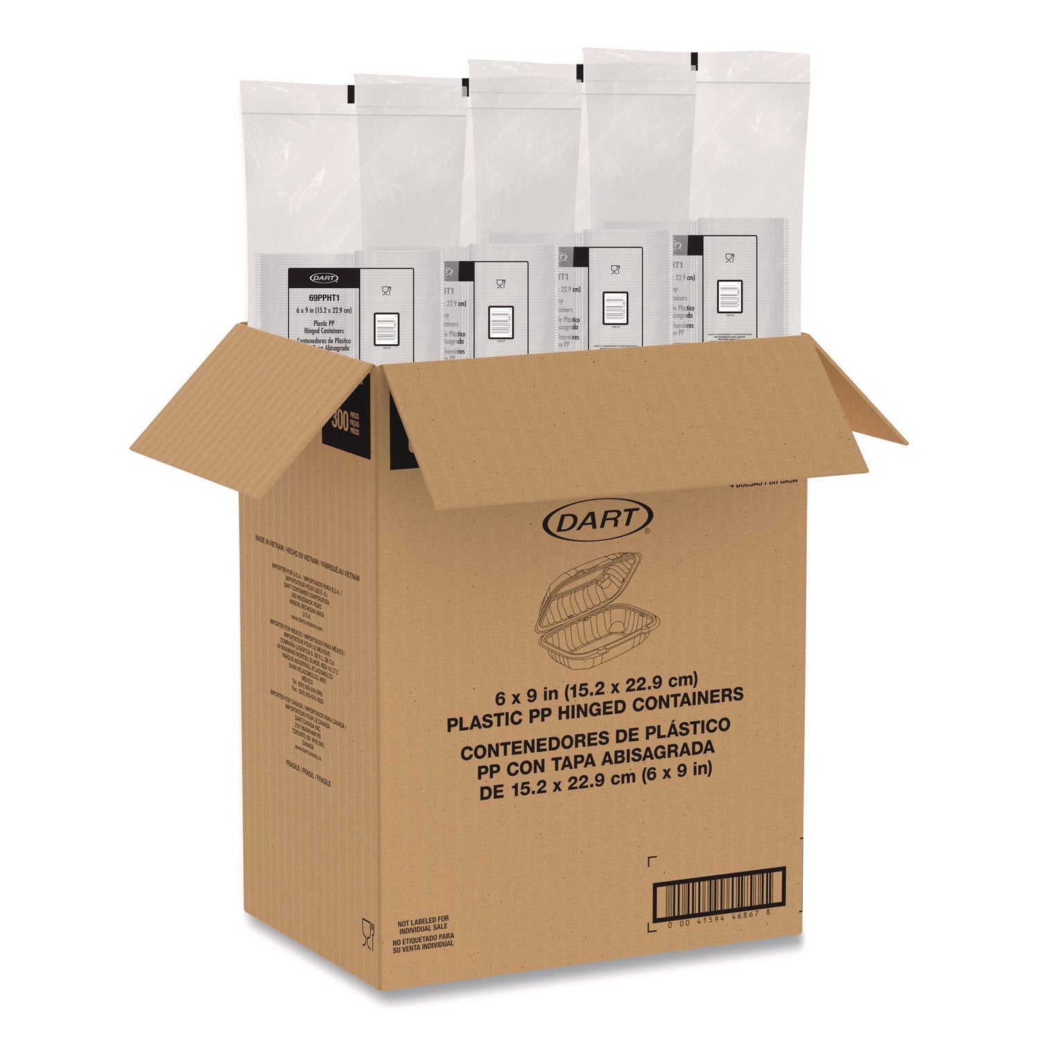 Dart® Microwaveable Hinged Containers, 6.5 x 9 x 3, Clear, Plastic, 300/Carton - Bloom Skins
