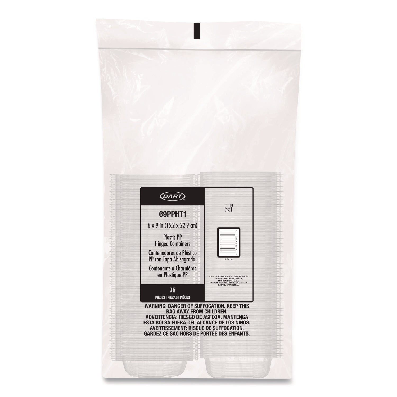 Dart® Microwaveable Hinged Containers, 6.5 x 9 x 3, Clear, Plastic, 300/Carton - Bloom Skins