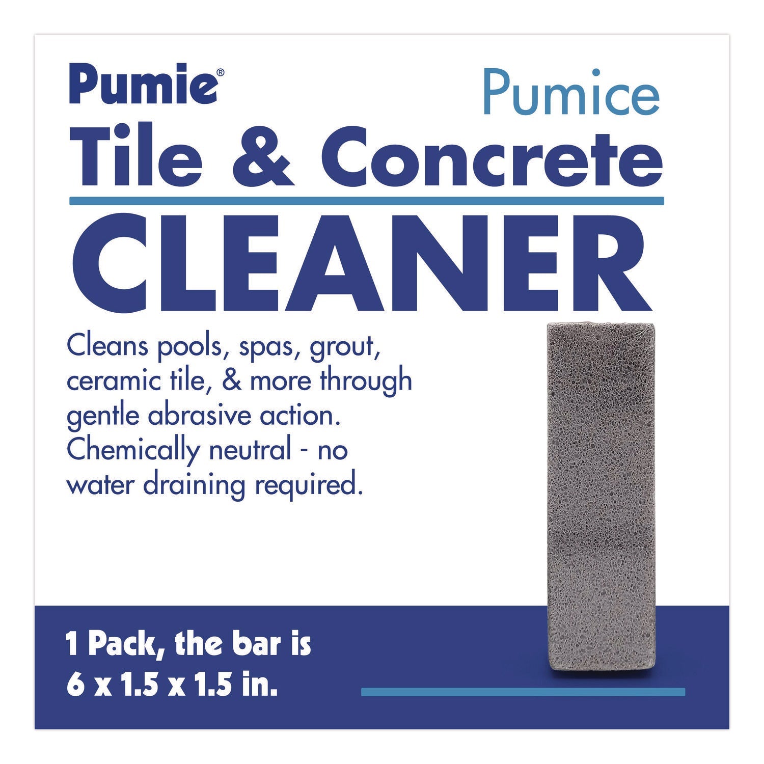 Pumie® Tile and Concrete Cleaner, 6 x 1.5, Gray, 12/Carton