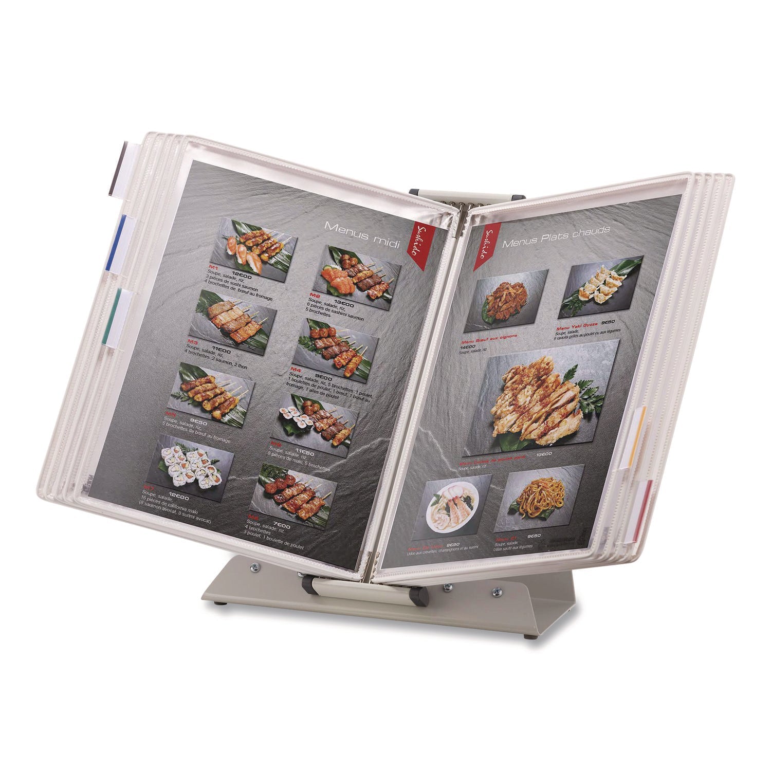djois® by Tarifold Antimicrobial Desktop Reference and Display System, 10 Panels with White Borders, White Base - Bloom Skins