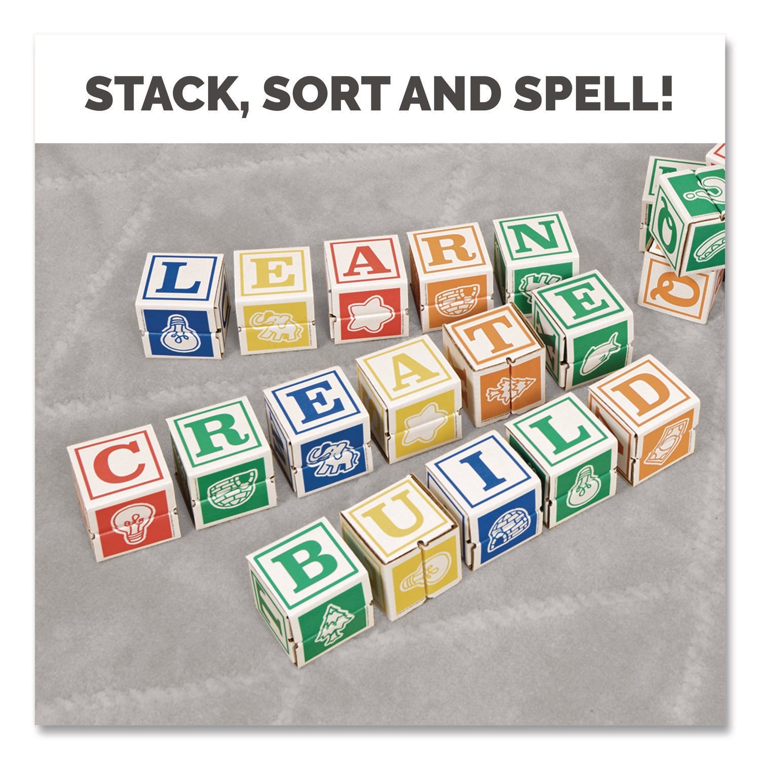 Bankers Box® At Play 123 ABC Learning Blocks, Corrugated Board, Assorted, 50/Pack - Bloom Skins