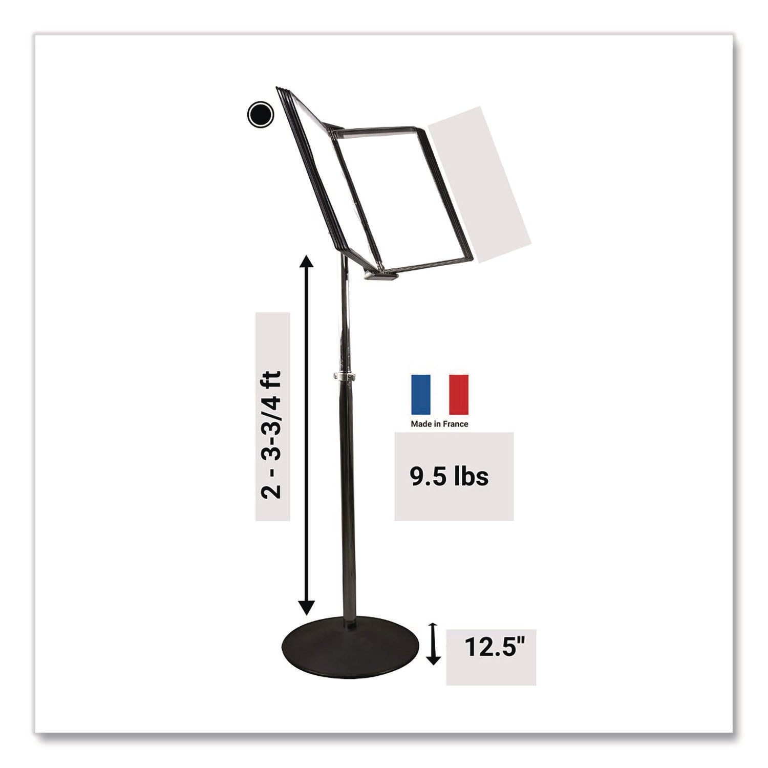 djois® by Tarifold Floor Display Document Stand, 25" to 44" Tall, 10 Panels with Black Borders, Black Base - Bloom Skins