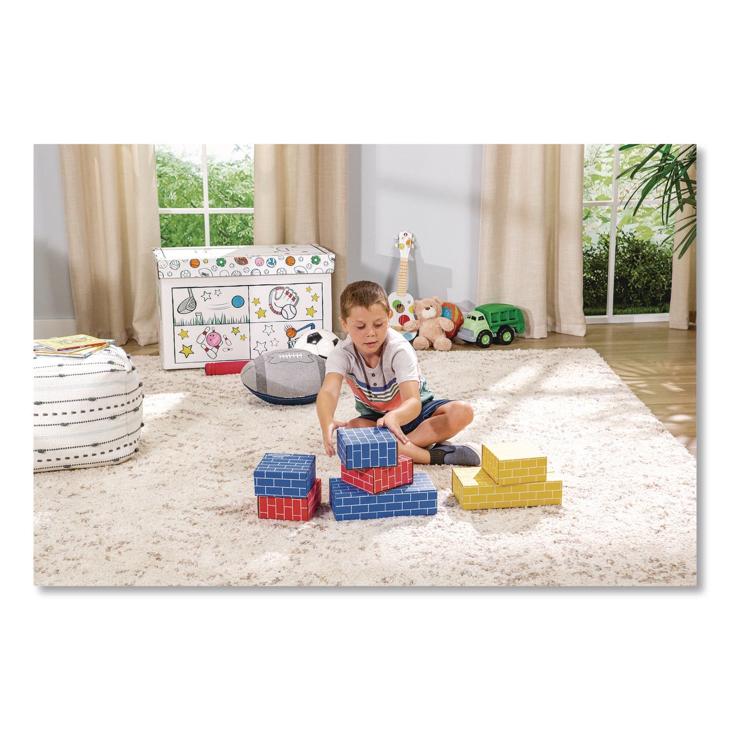 Bankers Box® At Play Color in Toy Box, Sports Design, 1 Section, 5.25 cu ft, 28" x 18" x 18", White/Black