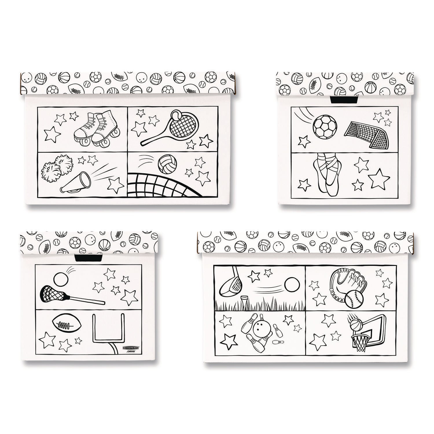 Bankers Box® At Play Color in Toy Box, Sports Design, 1 Section, 5.25 cu ft, 28" x 18" x 18", White/Black