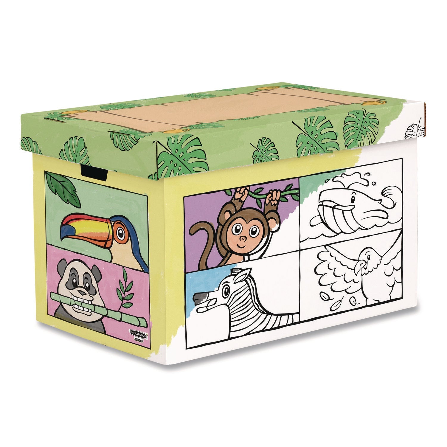 Bankers Box® At Play Color in Toy Box, Animal Design, 1 Section, 5.25 Cu Ft, 28" x 18" x 18", White/Black