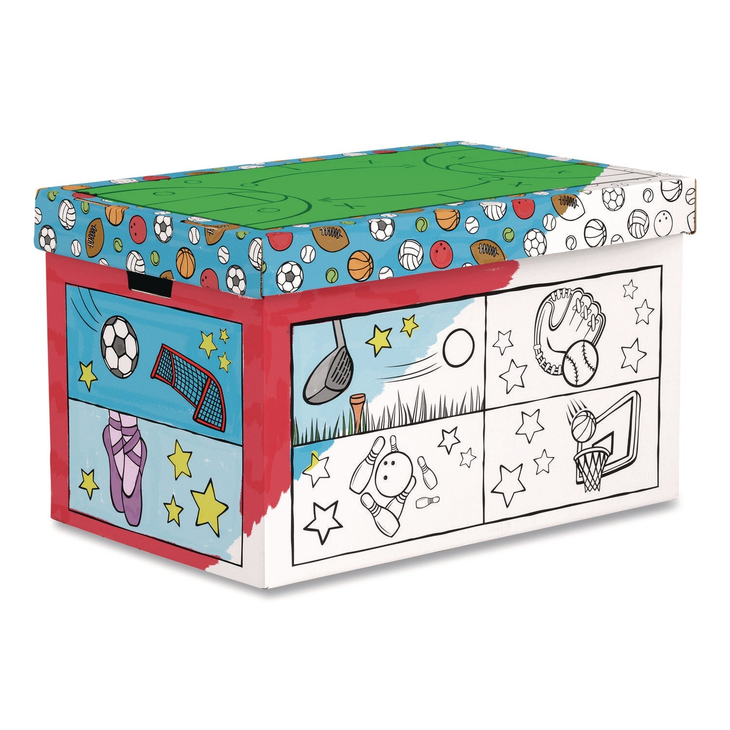 Bankers Box® At Play Color in Toy Box, Sports Design, 1 Section, 5.25 cu ft, 28" x 18" x 18", White/Black