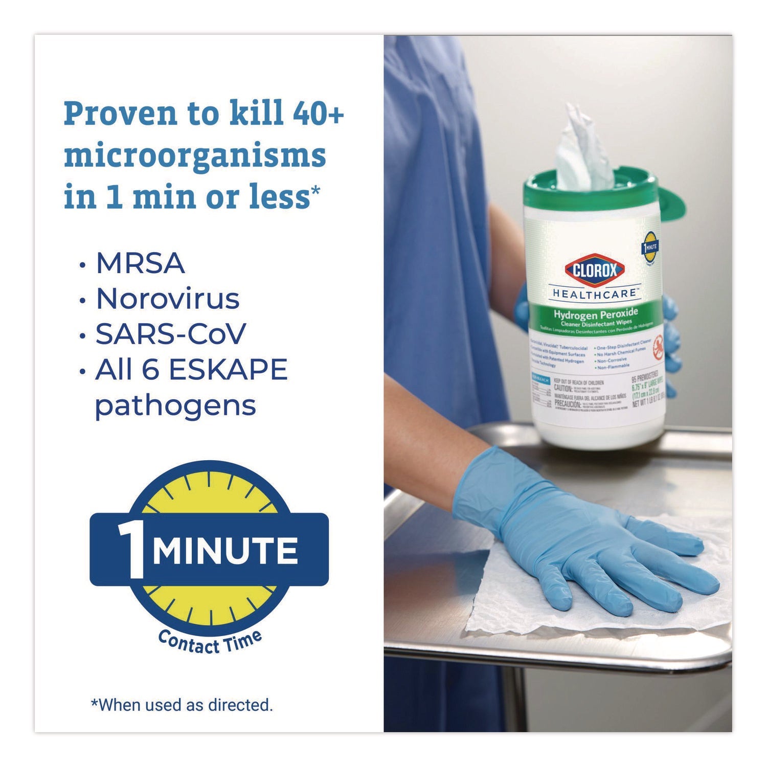 Clorox Healthcare® Hydrogen Peroxide Cleaner Disinfectant Wipes, 6.75 x 9, White, 95/Canister