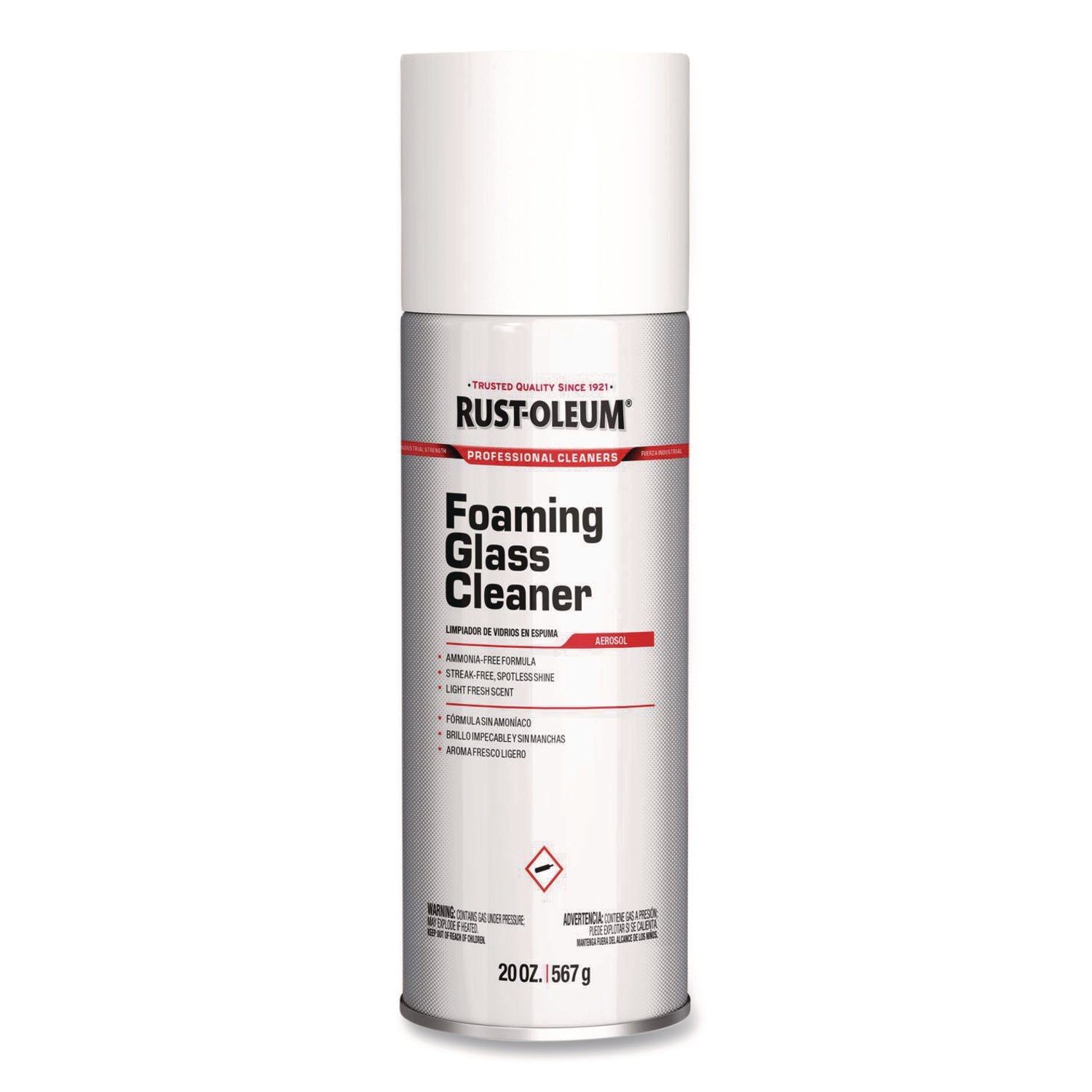 Rust-Oleum® Pro Foaming Glass Cleaner Aerosol, 20 oz Aerosol Spray, 12/Carton