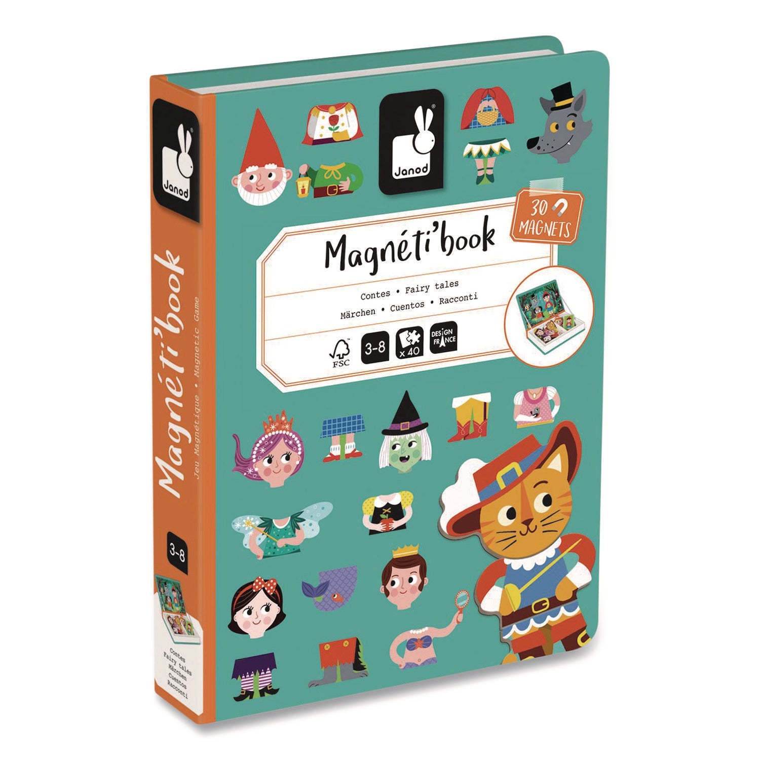 Janod® Magneti'books, Fairy Tales, 40 Pieces (10 Cards, 30 Magnetic Shapes), Ages 3 to 8 - Bloom Skins