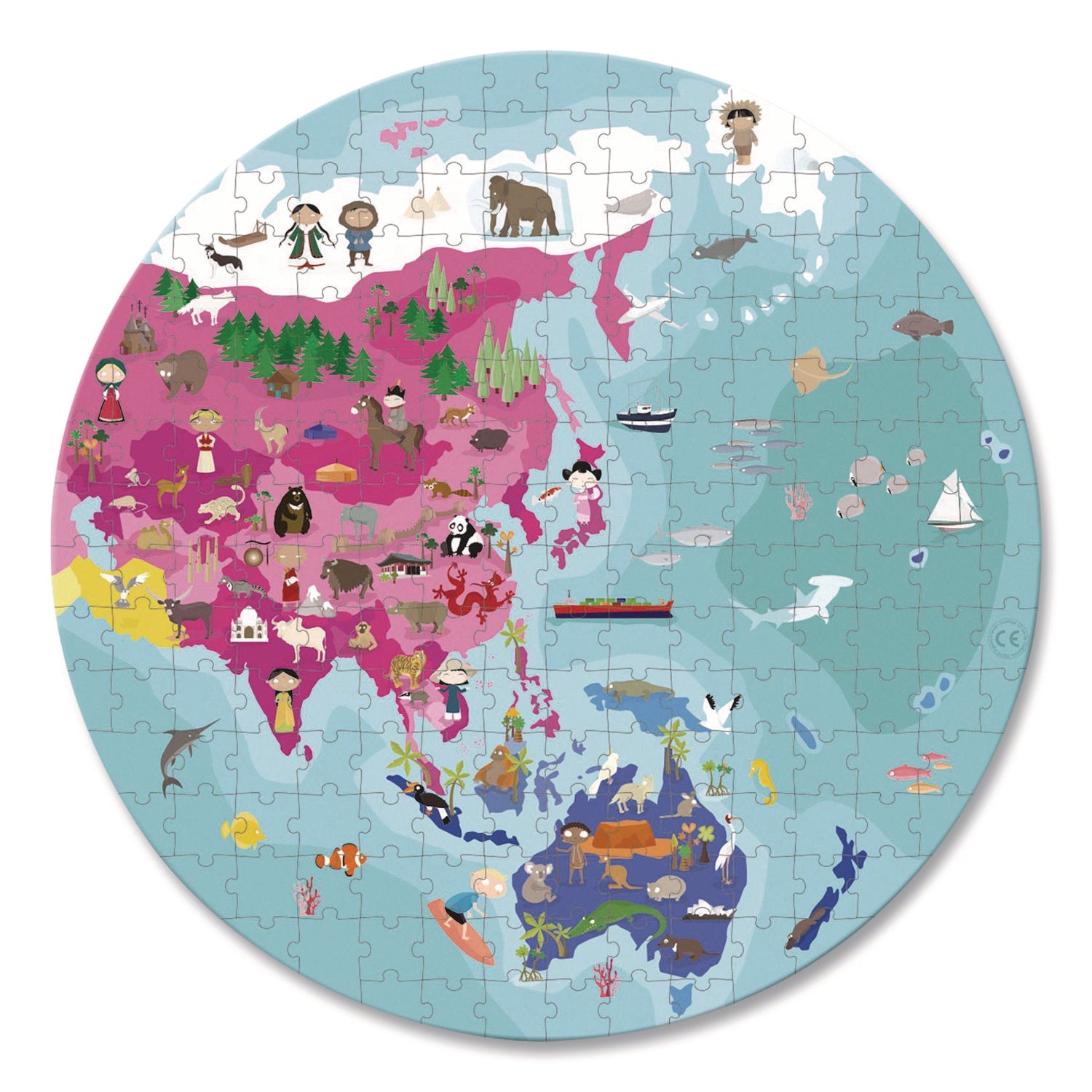 Janod® Cardboard Puzzle, Round Double-Sided Blue Planet Suitcase, 208 Pieces, Ages 7 Years and Up - Bloom Skins