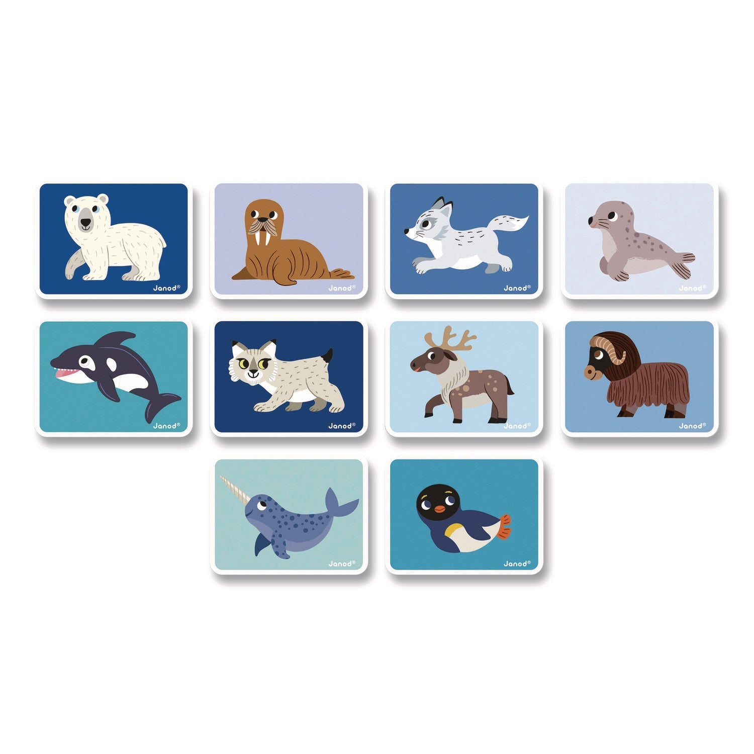 Janod® Magneti'books, Polar Animals, 40 Pieces (10 Cards, 30 Magnetic Shapes), Ages 3 to 8 - Bloom Skins