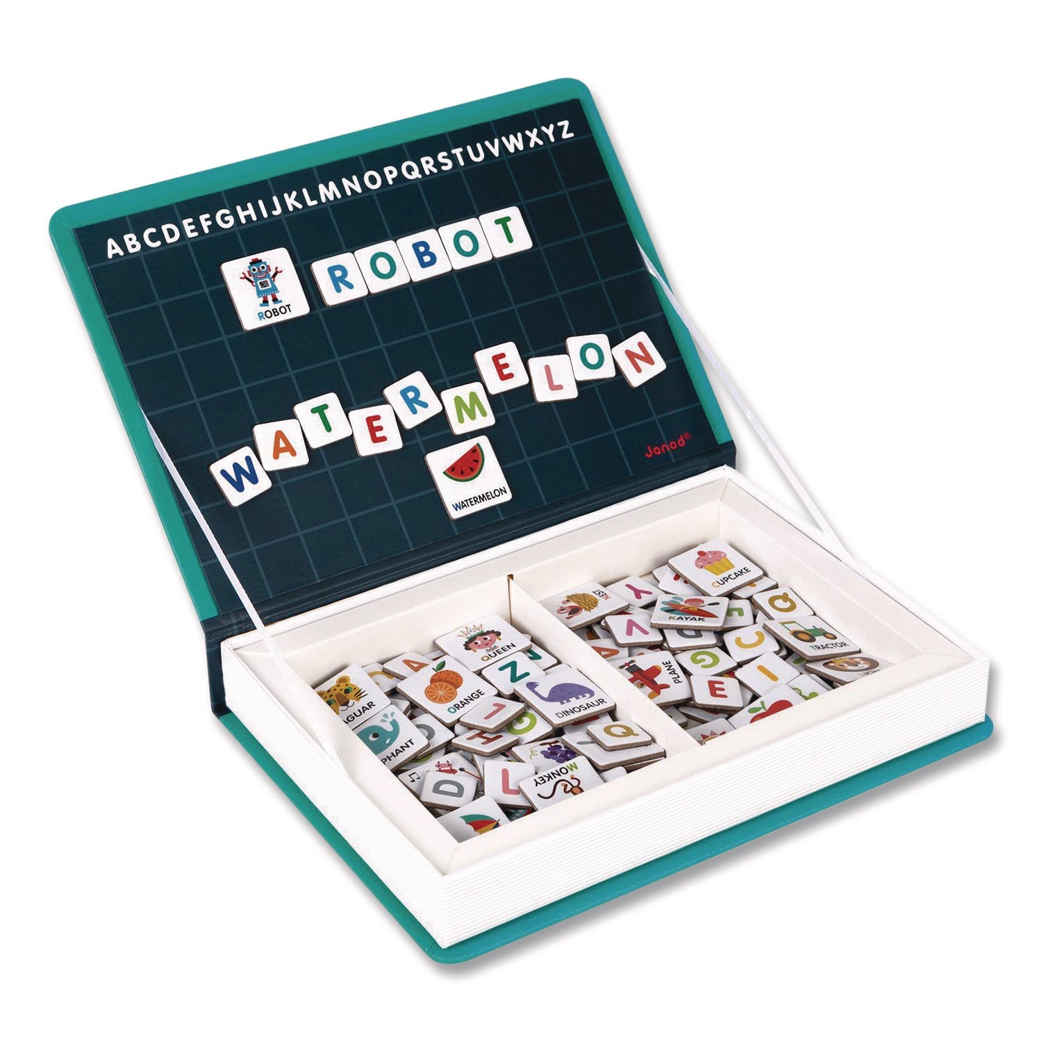 Janod® Magneti'books, Alphabet, 142 Pieces (26 Cards, 116 Magnetic Shapes), Ages 3 to 8 - Bloom Skins