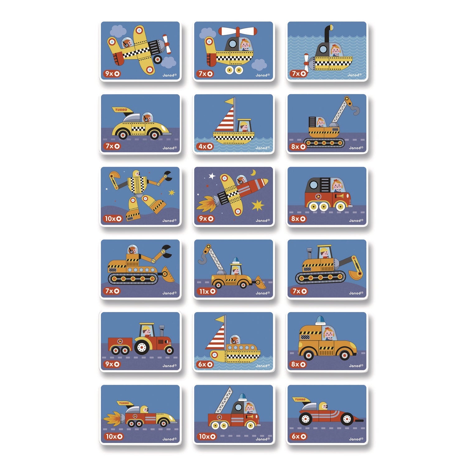 Janod® Magneti'books, Racers, 68 Pieces, (18 Cards, 50 Magnetic Shapes), Ages 3 to 8 - Bloom Skins