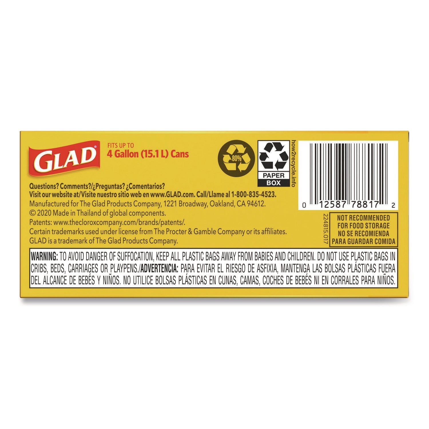 Glad® Small Twist-Tie Trash Bags, 4 gal, 0.74 mil, 23 x 21.63, White, 30/Box