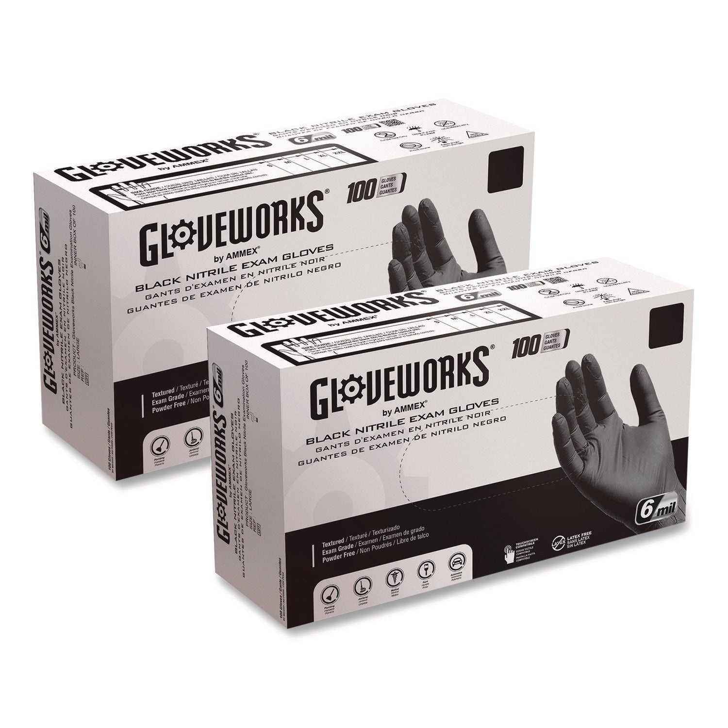 GloveWorks® by AMMEX® Nitrile Exam Gloves, Small, Black, 100/Box