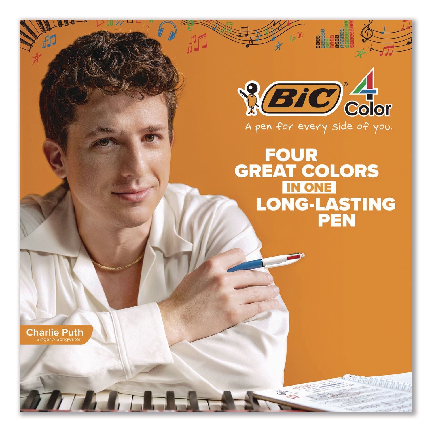 BIC® 4-Color Multi-Color Ballpoint Pen, Retractable, Medium 1 mm, Black/Blue/Green/Red Ink, Blue/White Barrel, 12/Box