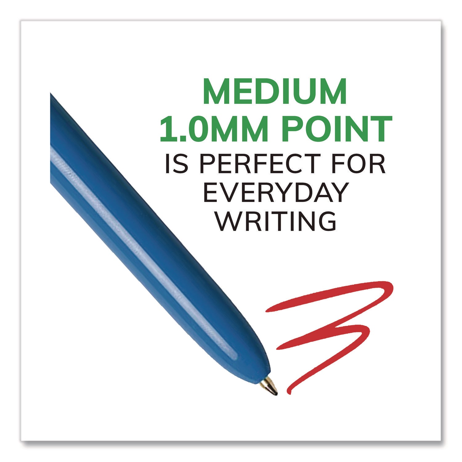 BIC® 4-Color Multi-Color Ballpoint Pen, Retractable, Medium 1 mm, Black/Blue/Green/Red Ink, Blue/White Barrel, 12/Box