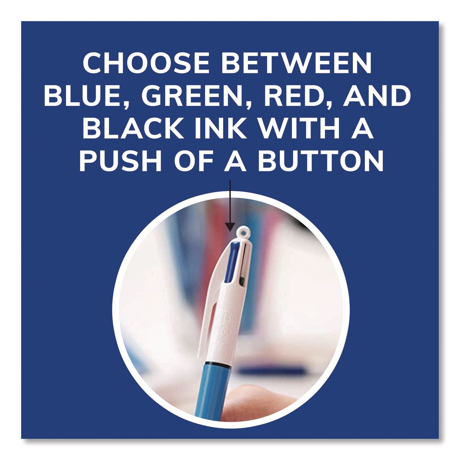 BIC® 4-Color Multi-Color Ballpoint Pen, Retractable, Medium 1 mm, Black/Blue/Green/Red Ink, Blue/White Barrel, 12/Box