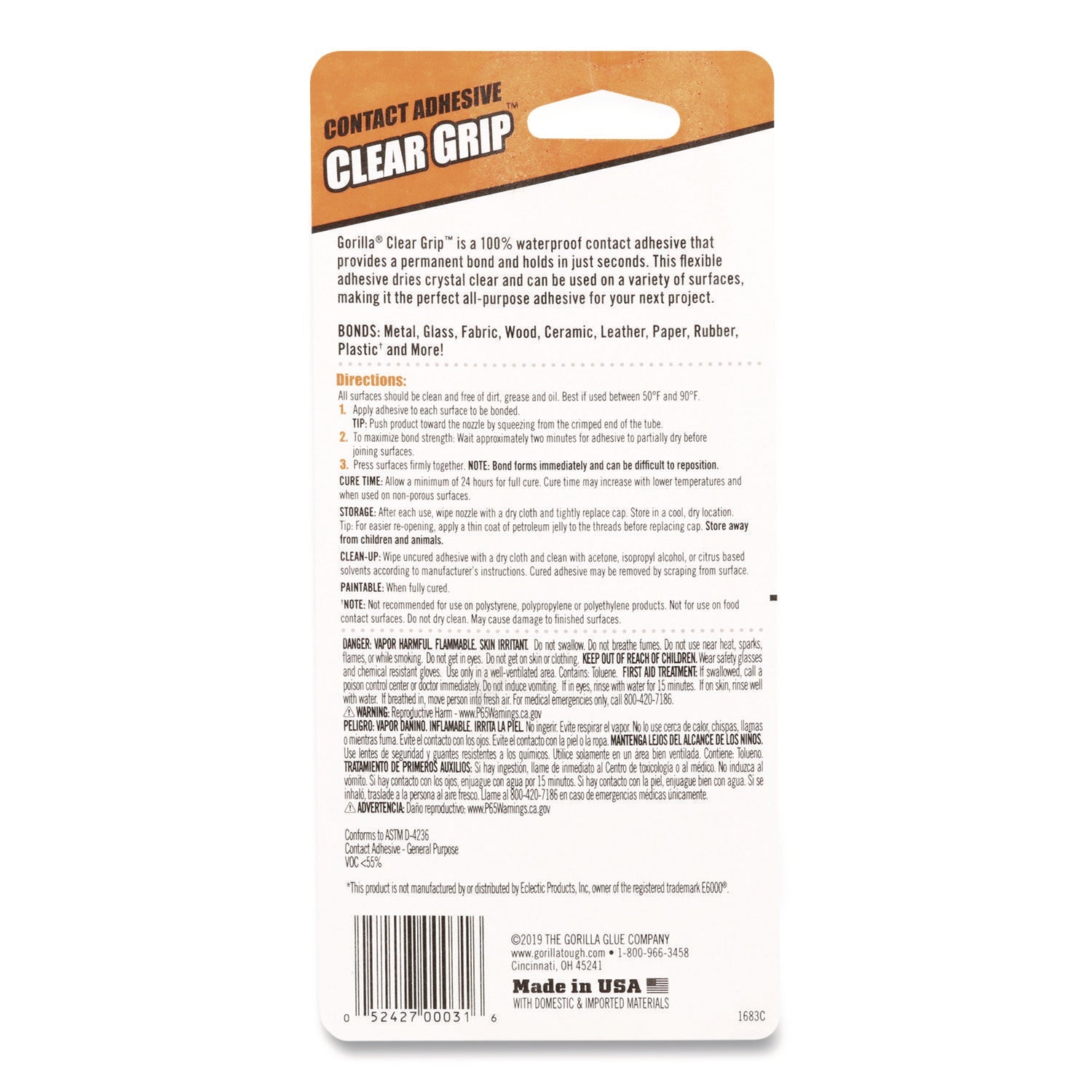 Gorilla® Clear Grip Contact Adhesive, 3 oz Tube, Dries Clear - Bloom Skins