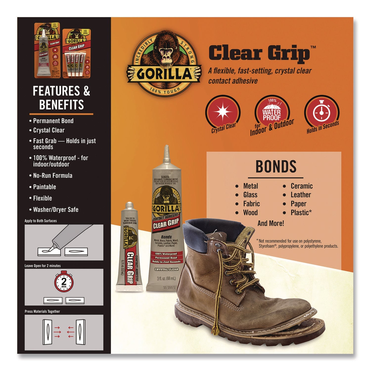 Gorilla® Clear Grip Contact Adhesive, 3 oz Tube, Dries Clear - Bloom Skins