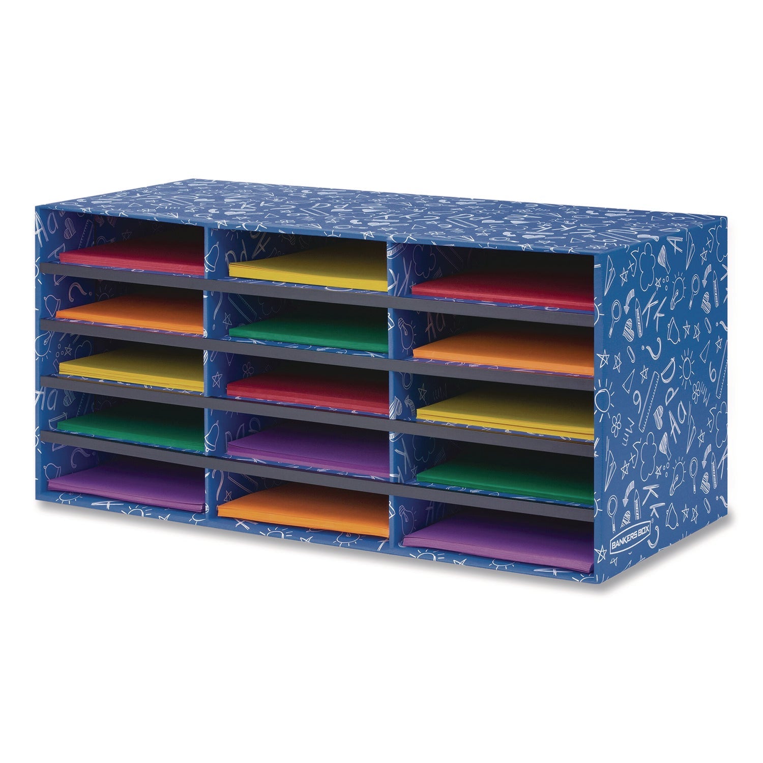 Bankers Box® Classroom Collection Literature Sorter, 15 Sections, 28.5 x 12.37, Blue - Bloom Skins