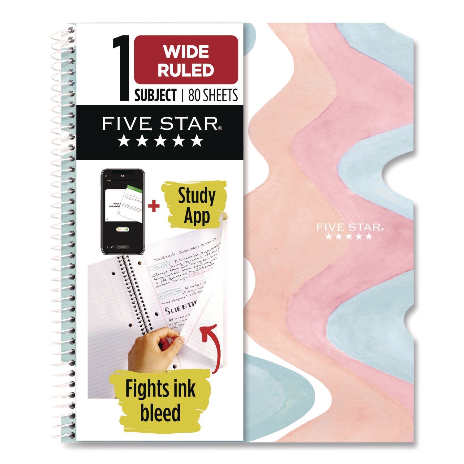 Five Star® Brushy Moves Spiral Notebook, 1-Subject, Medium/College Rule, Assorted Cover Colors, (80) 11 x 8.5 Sheets, 2/Pack - Bloom Skins