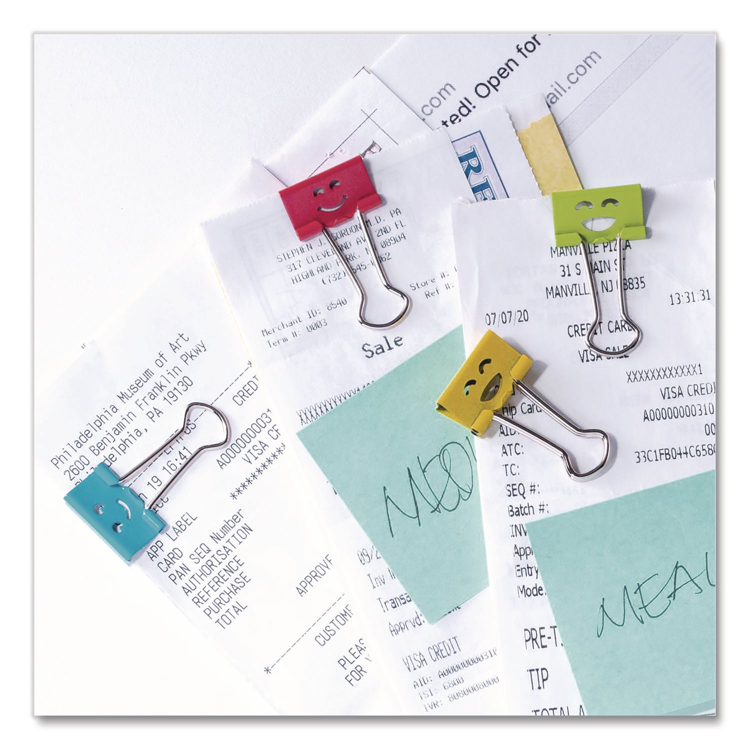 Officemate Smiling Face Binder Clips, Small, Assorted Colors, 42/Pack