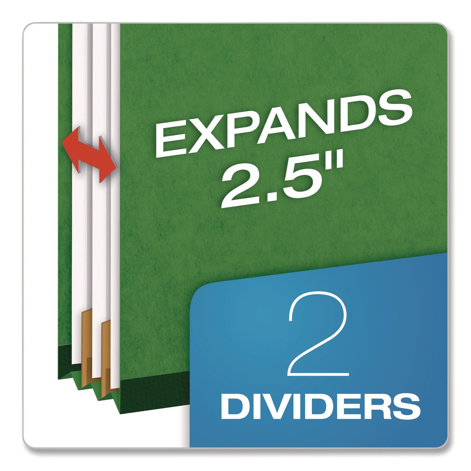 Pendaflex® Colored Pressboard Top Tab Classification Folders, 2.5" Expansion, 2 Dividers, 6 Fasteners, Letter Size, Dark Green, 10/Box