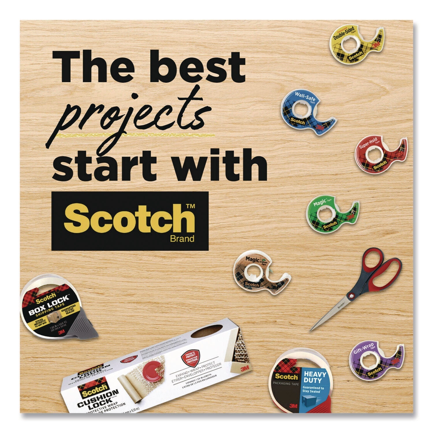 Scotch® Double-Sided Permanent Tape in Handheld Dispenser, 1" Core, 0.5" x 500", 6/Pack