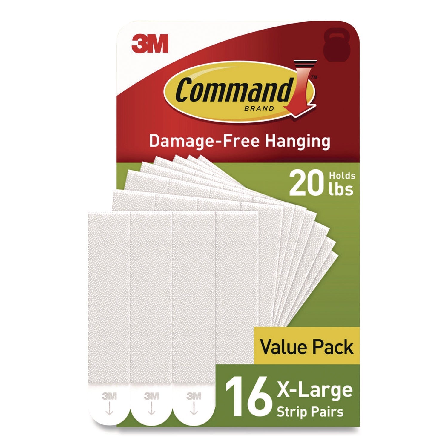 Command™ Picture Hanging Strips, X-Large, Removable, Holds up to 20 lbs per 4 Strips, White, 16 Pairs/Pack