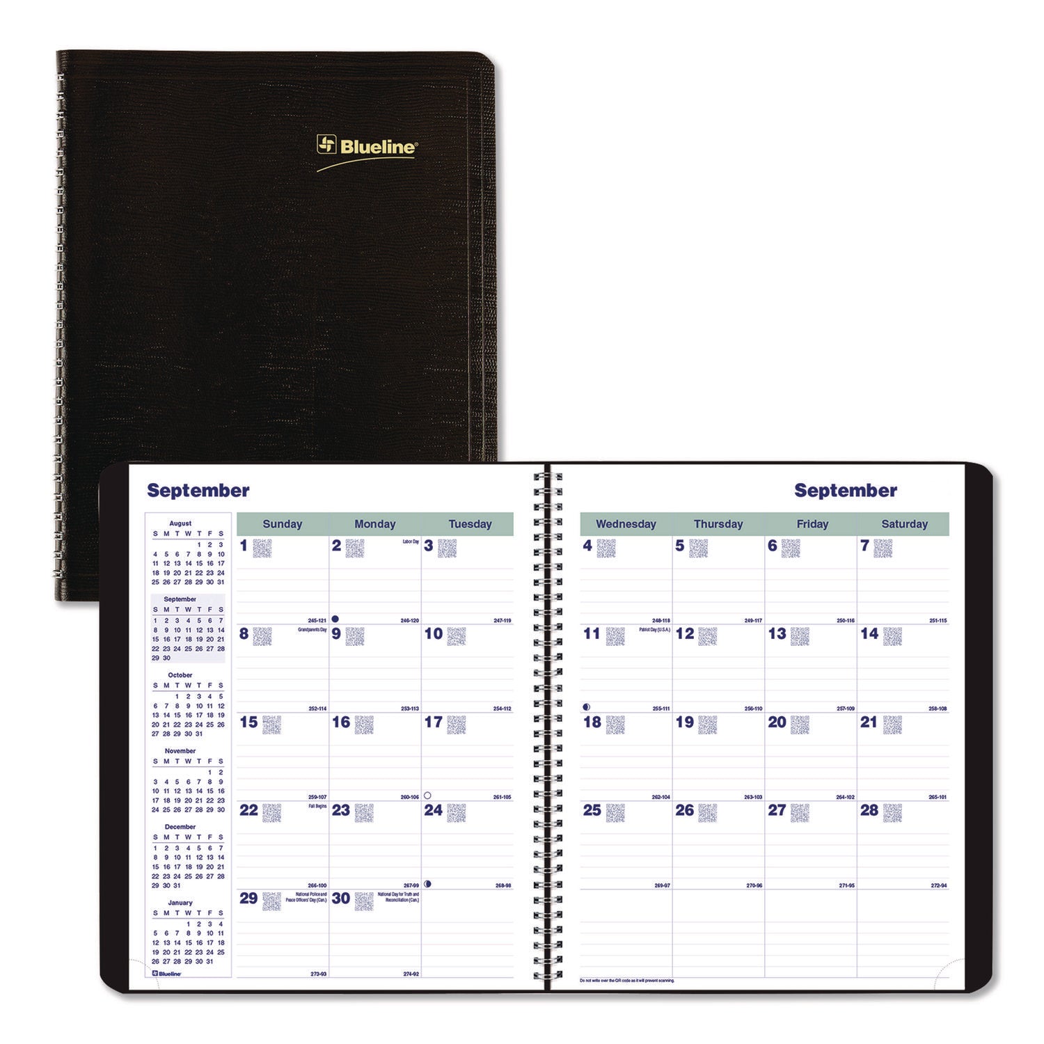 Blueline® Plan and Link Monthly Planner, 9.25 x 7.25, Black Distressed Faux Leather Cover, 16-Month: Sept 2024 to Dec 2025 - Bloom Skins