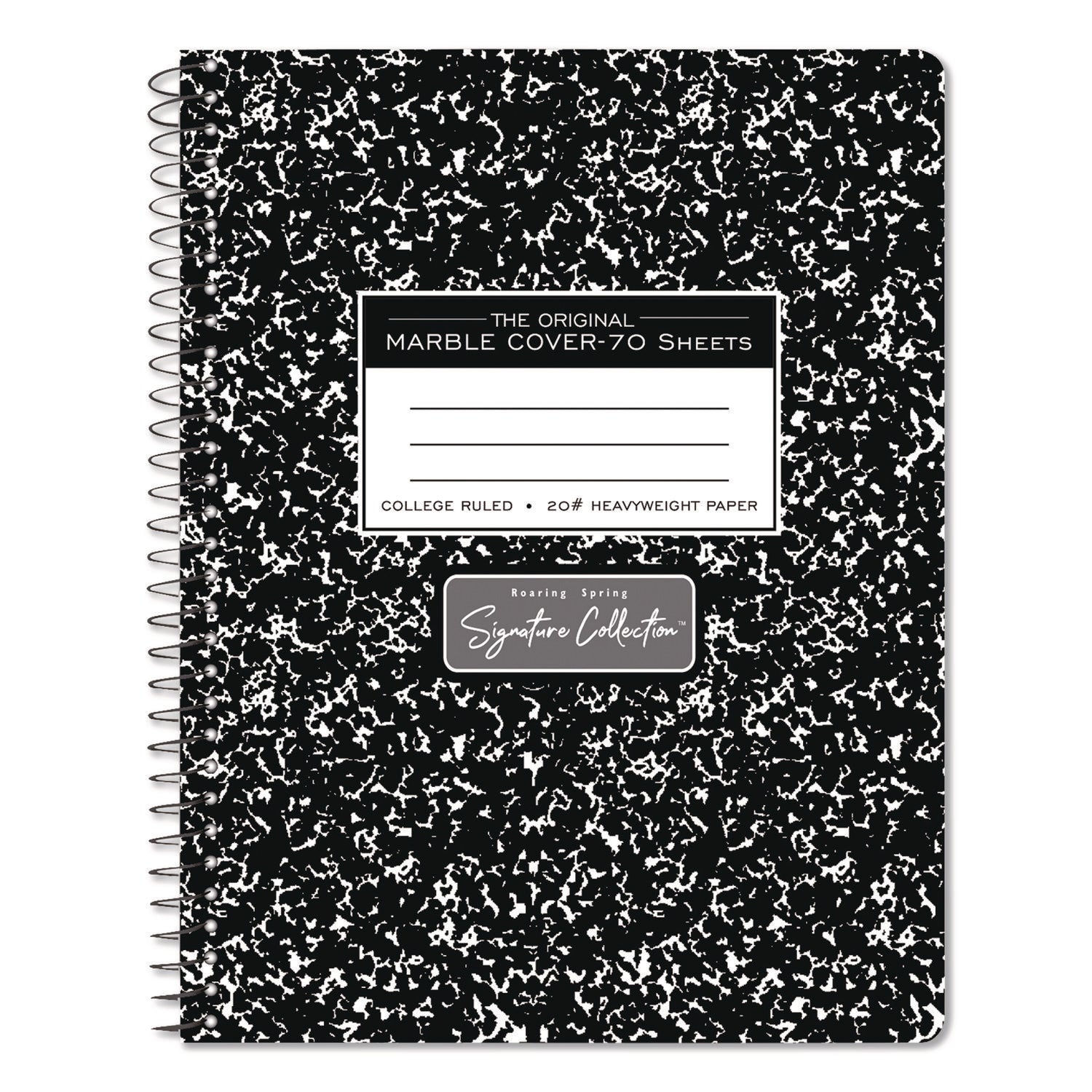 Roaring Spring® Signature Collection Spiralbound Composition Book, Medium/College Rule, Black Marble Cover, (70) 9.75 x 7 Sheets - Bloom Skins