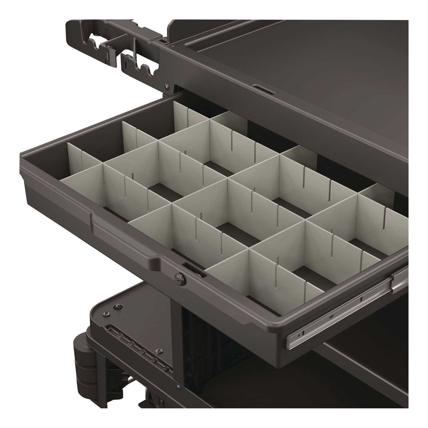 Suncast Commercial® Lockable Slide Drawer with Dividers for Suncast Commercial Full-Size Housekeeping Carts HKC1000/HKC2000, Plastic, Black - Bloom Skins