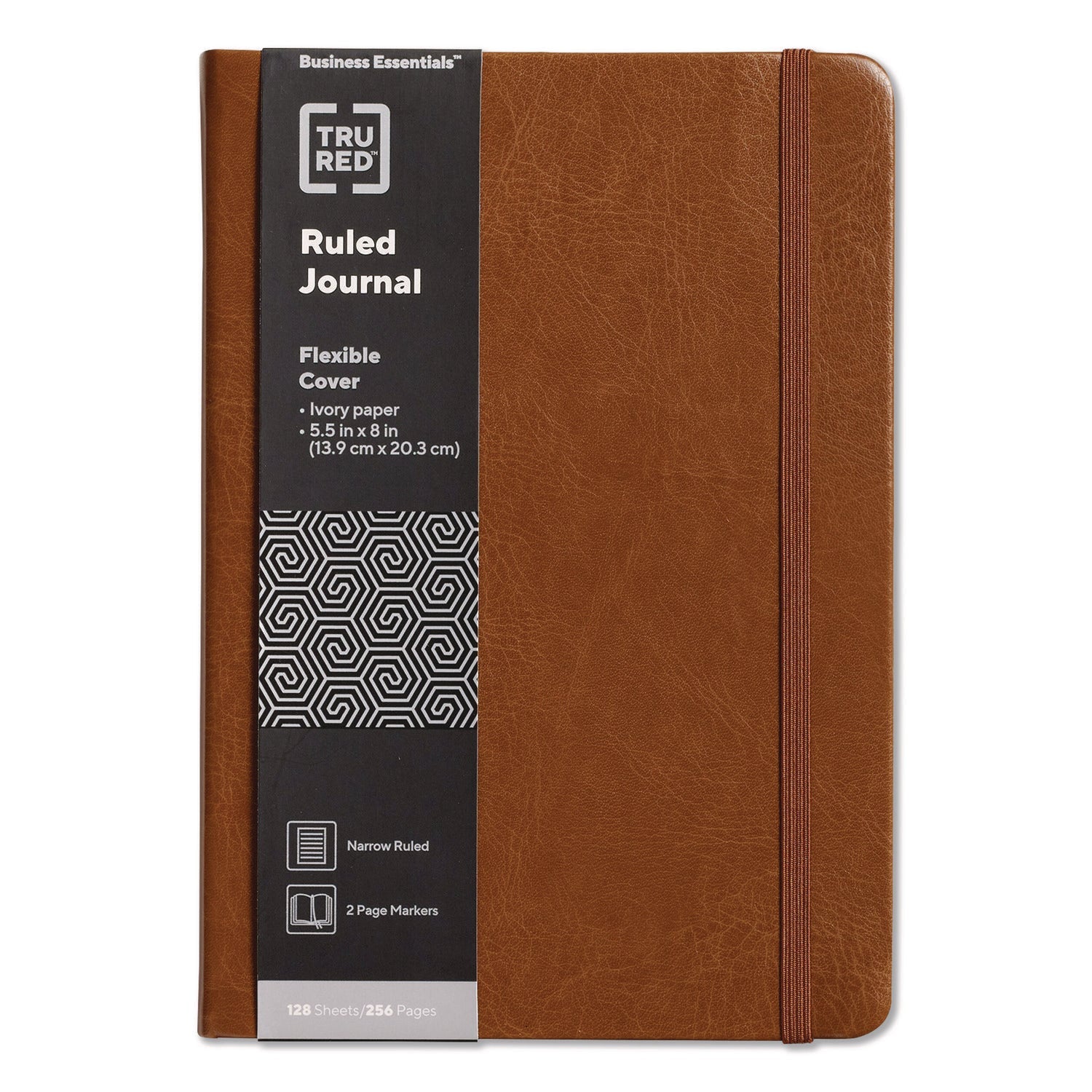 TRU RED™ Flexible-Cover Business Journal, Elastic Closure, 1-Subject, Narrow Rule, Cognac Cover, (128) 8 x 5.5 Sheets - Bloom Skins