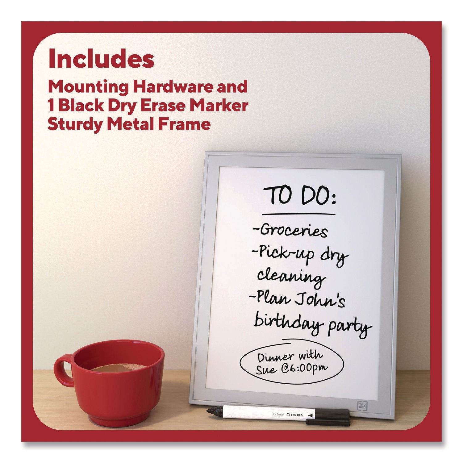 TRU RED™ Mini Melamine Dry Erase Board, 8.5" x 11" White Surface, Aluminum Frame - Bloom Skins