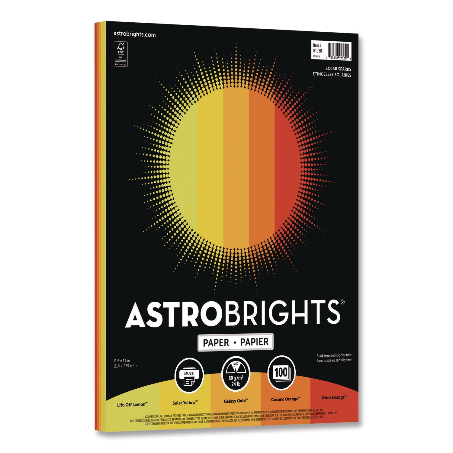 Astrobrights® Color Paper - "Solar Sparks" Assortment, 24 lb Bond Weight, 8.5 x 11, Assorted Yellow and Orange Colors, 100/Pack - Bloom Skins