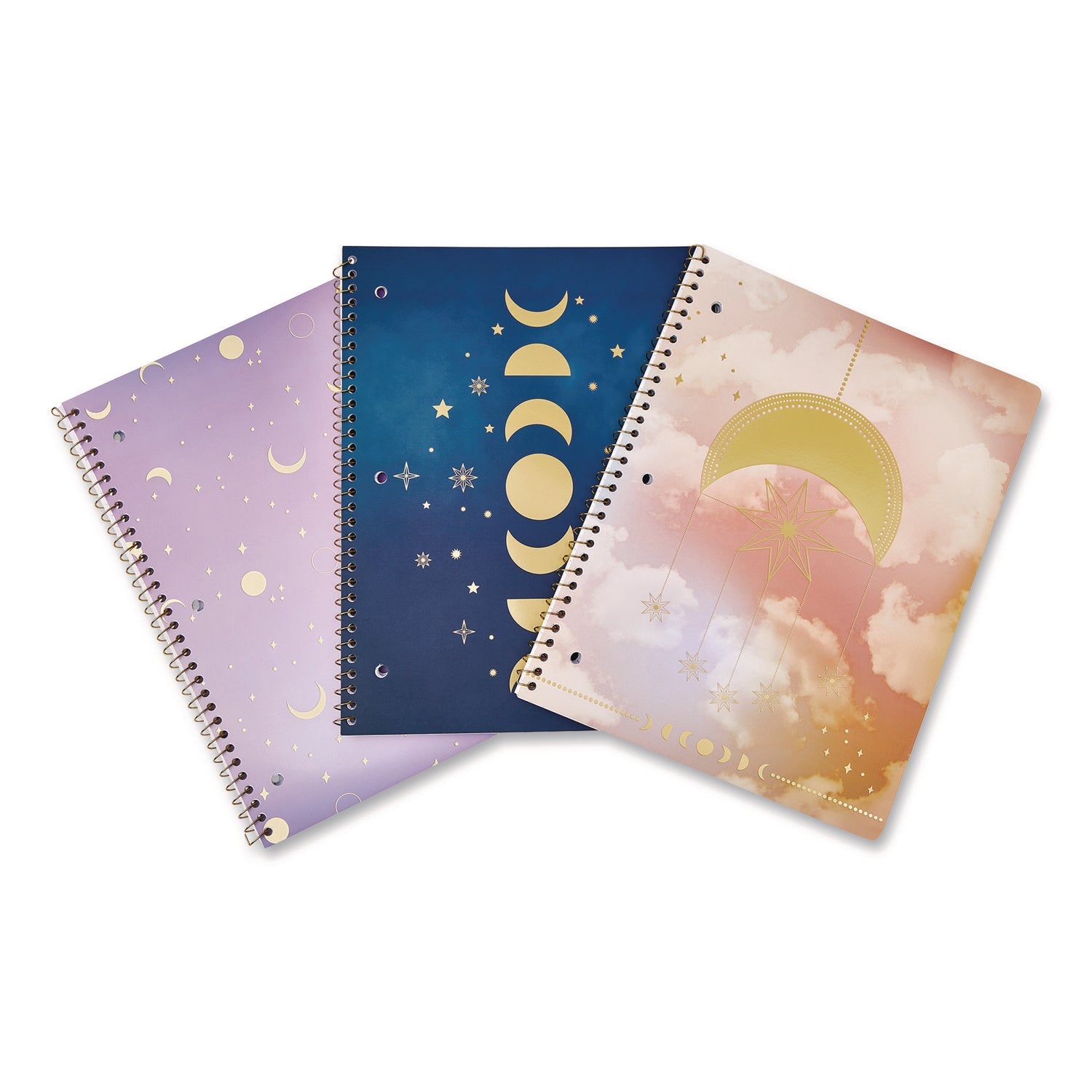 Eccolo Celestial Body Spiral Notebook, 1-Subject, Medium/College Rule, Assorted Cover Colors/Designs, (80) 11 x 8.5 Sheets, 3/Pack - Bloom Skins