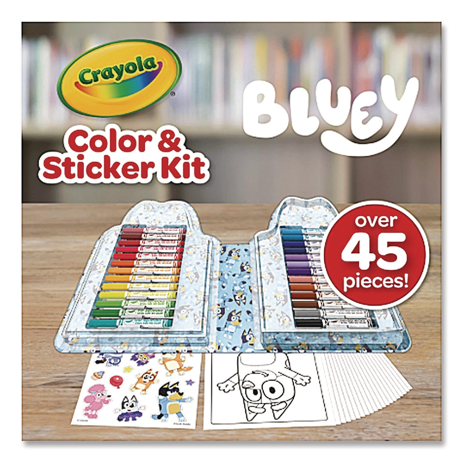 Crayola® Bluey Color and Sticker Kit, (26) Pip-Squeaks Skinnies Washable Markers, (20) Coloring Pages, (1) Sticker Sheet
